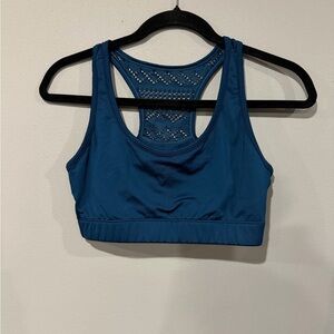 ZYIA Active Navy Laser-Cut Mesh Racerback Sports Bra Size Medium